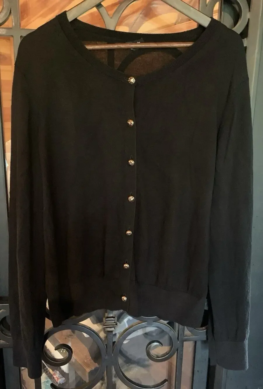 Kate Spade Black Flower Button Lightweight Cardigan Womens Size XL